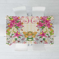 Hawaii Palaka Tablecloth Yellow Tribal Pattern With Tropical Flowers - Polynesian Pride