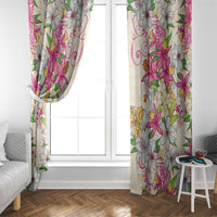 Hawaii Palaka Window Curtain Yellow Tribal Pattern With Tropical Flowers - Polynesian Pride