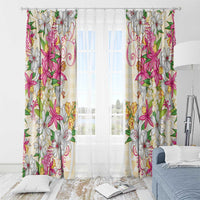 Hawaii Palaka Window Curtain Yellow Tribal Pattern With Tropical Flowers - Polynesian Pride