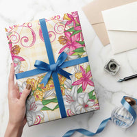 Hawaii Palaka Wrapping Paper Yellow Tribal Pattern With Tropical Flowers - Polynesian Pride