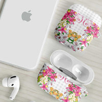 Hawaii Palaka AirPods Case White Tribal Pattern With Tropical Flowers - Polynesian Pride