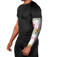 Hawaii Palaka Arm Sleeves White Tribal Pattern With Tropical Flowers - Polynesian Pride