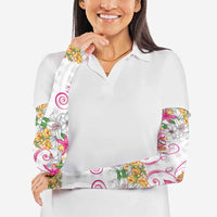 Hawaii Palaka Arm Sleeves White Tribal Pattern With Tropical Flowers - Polynesian Pride