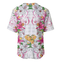 Hawaii Palaka Baseball Jersey White Tribal Pattern With Tropical Flowers - Polynesian Pride