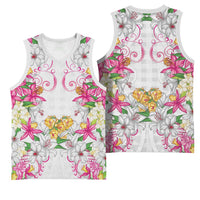 Hawaii Palaka Basketball Jersey White Tribal Pattern With Tropical Flowers - Polynesian Pride