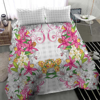 Hawaii Palaka Bedding Set White Tribal Pattern With Tropical Flowers - Polynesian Pride