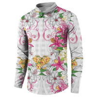 Hawaii Palaka Button Sweatshirt White Tribal Pattern With Tropical Flowers - Polynesian Pride