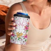 Hawaii Palaka 4 in 1 Can Cooler Tumbler White Tribal Pattern With Tropical Flowers - Polynesian Pride