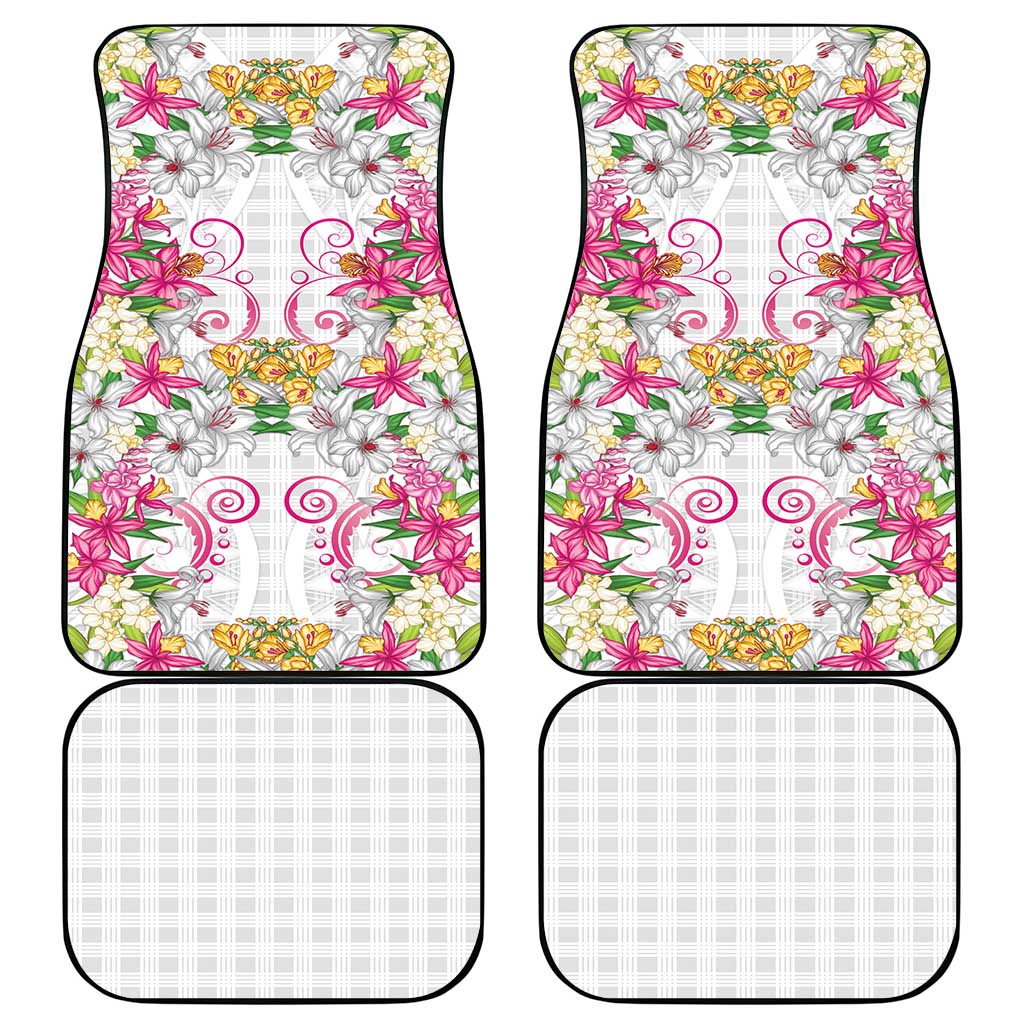 Hawaii Palaka Car Mats White Tribal Pattern With Tropical Flowers - Polynesian Pride