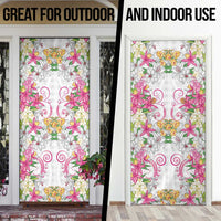 Hawaii Palaka Door Cover White Tribal Pattern With Tropical Flowers - Polynesian Pride