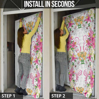 Hawaii Palaka Door Cover White Tribal Pattern With Tropical Flowers - Polynesian Pride