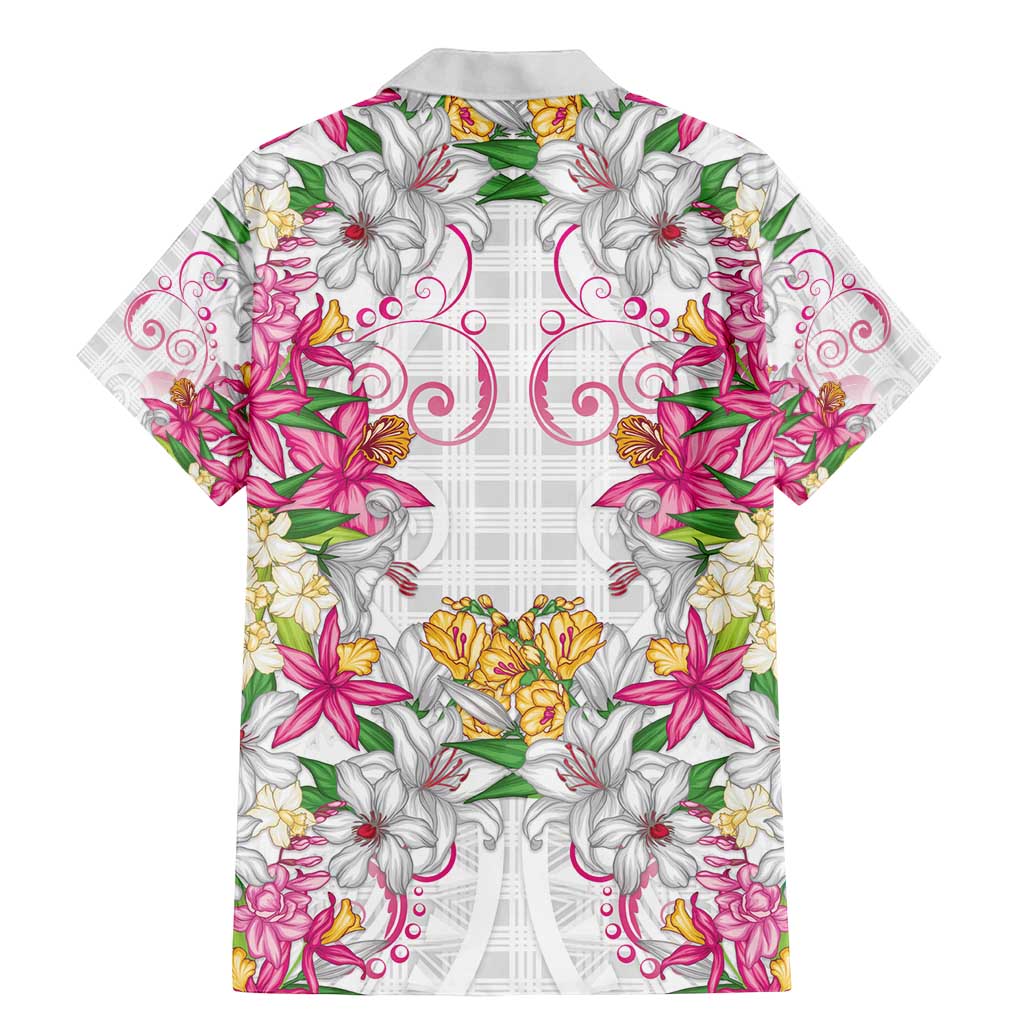Hawaii Palaka Family Matching Mermaid Dress and Hawaiian Shirt White Tribal Pattern With Tropical Flowers - Polynesian Pride