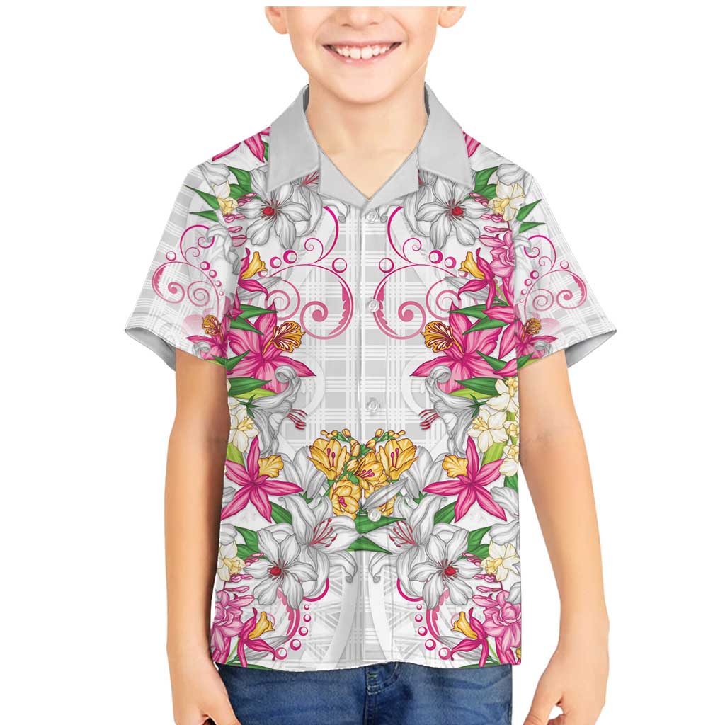 Hawaii Palaka Family Matching Mermaid Dress and Hawaiian Shirt White Tribal Pattern With Tropical Flowers - Polynesian Pride