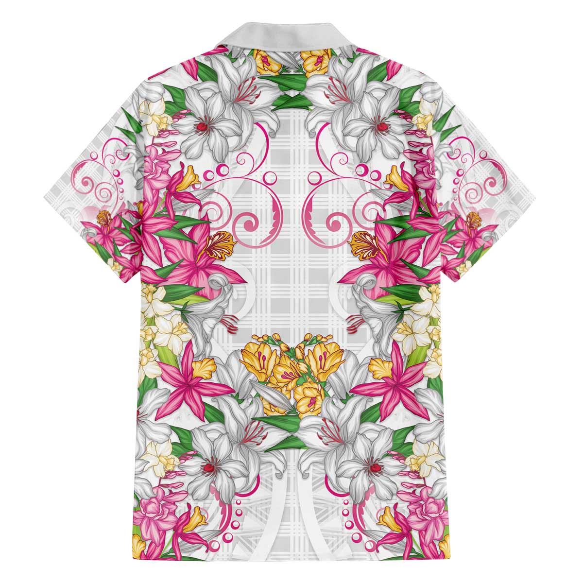 Hawaii Palaka Family Matching Off The Shoulder Long Sleeve Dress and Hawaiian Shirt White Tribal Pattern With Tropical Flowers - Polynesian Pride