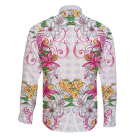 Hawaii Palaka Family Matching Off The Shoulder Long Sleeve Dress and Hawaiian Shirt White Tribal Pattern With Tropical Flowers - Polynesian Pride