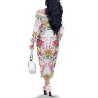 Hawaii Palaka Family Matching Off The Shoulder Long Sleeve Dress and Hawaiian Shirt White Tribal Pattern With Tropical Flowers - Polynesian Pride