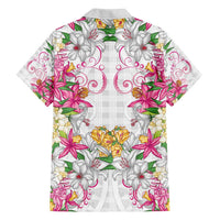 Hawaii Palaka Family Matching Puletasi and Hawaiian Shirt White Tribal Pattern With Tropical Flowers - Polynesian Pride