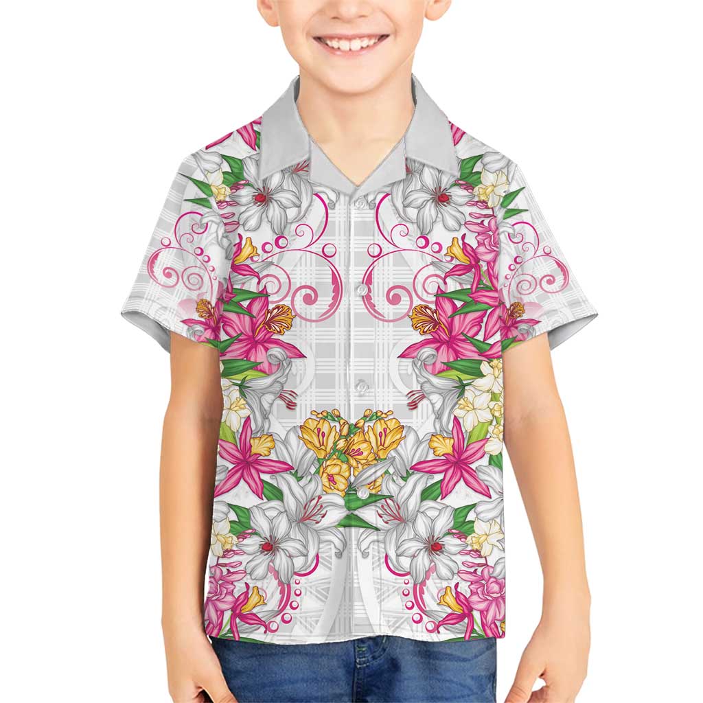 Hawaii Palaka Family Matching Puletasi and Hawaiian Shirt White Tribal Pattern With Tropical Flowers - Polynesian Pride