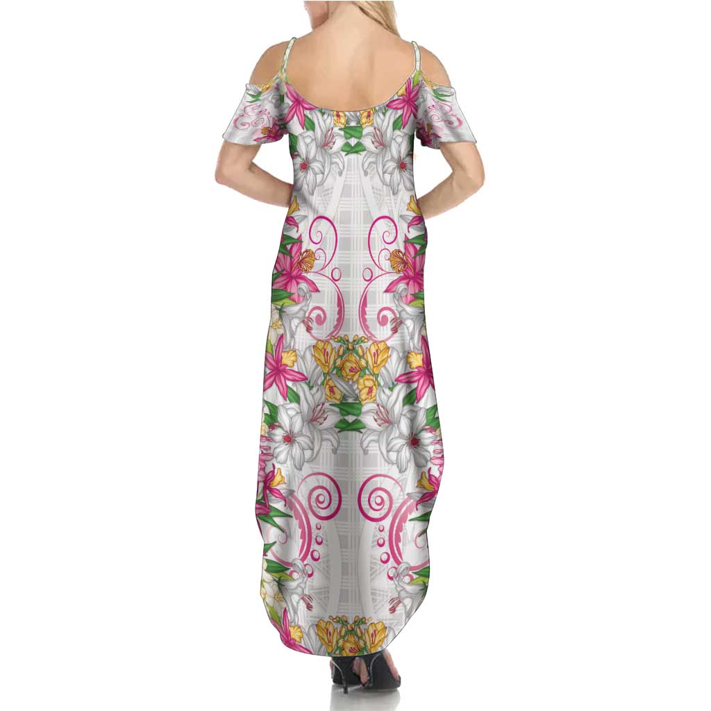 Hawaii Palaka Family Matching Summer Maxi Dress and Hawaiian Shirt White Tribal Pattern With Tropical Flowers - Polynesian Pride