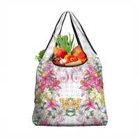 Hawaii Palaka Grocery Bag White Tribal Pattern With Tropical Flowers - Polynesian Pride
