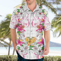 Hawaii Palaka Hawaiian Shirt White Tribal Pattern With Tropical Flowers - Polynesian Pride