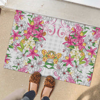 Hawaii Palaka Rubber Doormat White Tribal Pattern With Tropical Flowers - Polynesian Pride