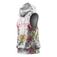 Hawaii Palaka Sleeveless Hoodie White Tribal Pattern With Tropical Flowers - Polynesian Pride