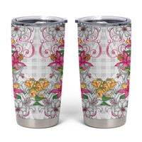 Hawaii Palaka Tumbler Cup White Tribal Pattern With Tropical Flowers - Polynesian Pride