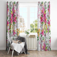 Hawaii Palaka Window Curtain White Tribal Pattern With Tropical Flowers - Polynesian Pride