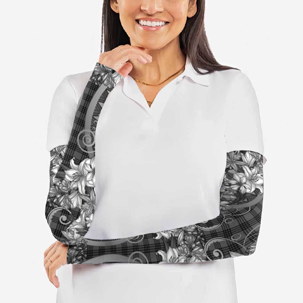 Hawaii Palaka Arm Sleeves Black Tribal Pattern With Tropical Flowers - Polynesian Pride