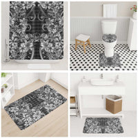 Hawaii Palaka Bathroom Set Black Tribal Pattern With Tropical Flowers - Polynesian Pride
