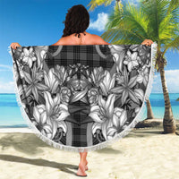 Hawaii Palaka Beach Blanket Black Tribal Pattern With Tropical Flowers - Polynesian Pride
