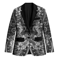 Hawaii Palaka Blazer Black Tribal Pattern With Tropical Flowers - Polynesian Pride
