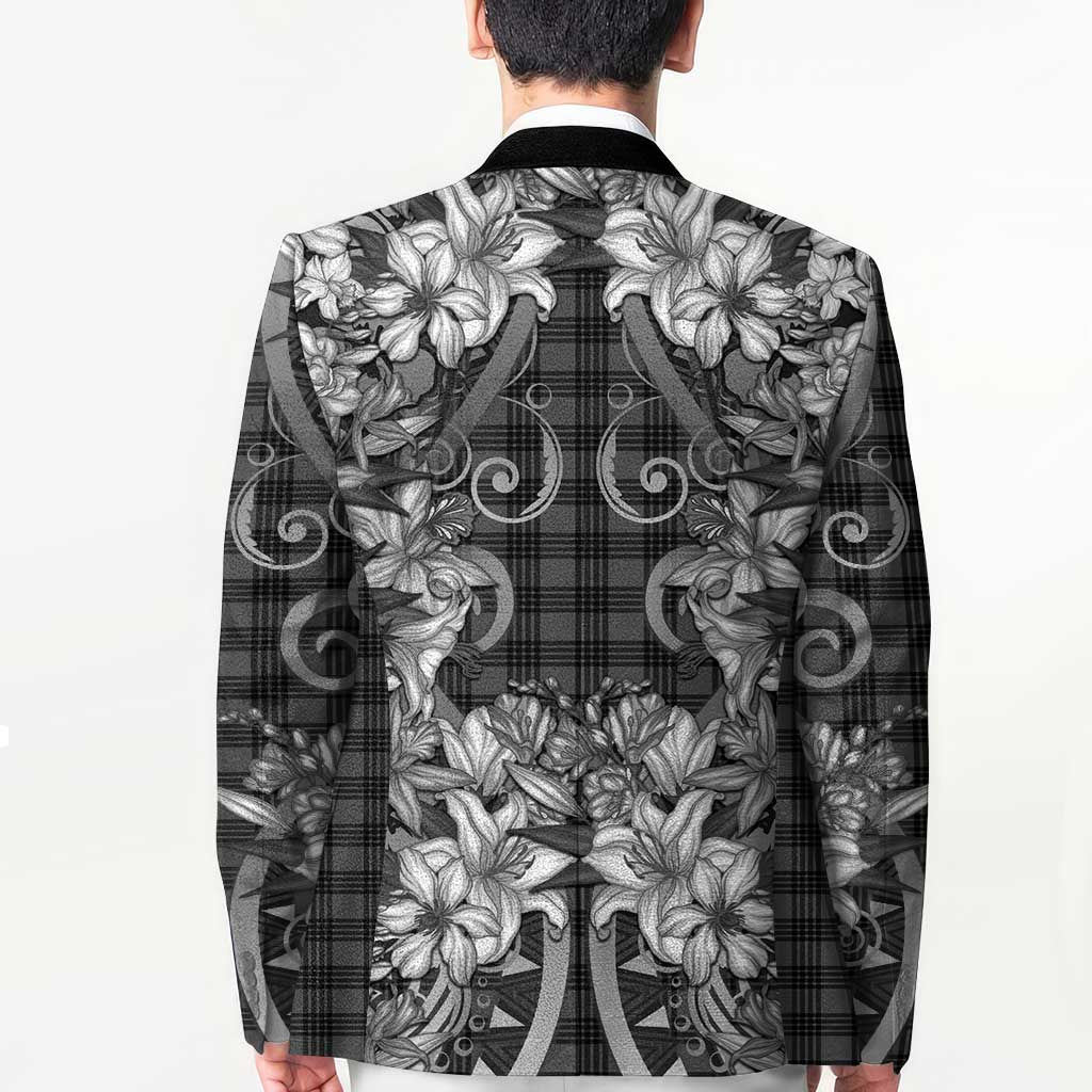 Hawaii Palaka Blazer Black Tribal Pattern With Tropical Flowers - Polynesian Pride