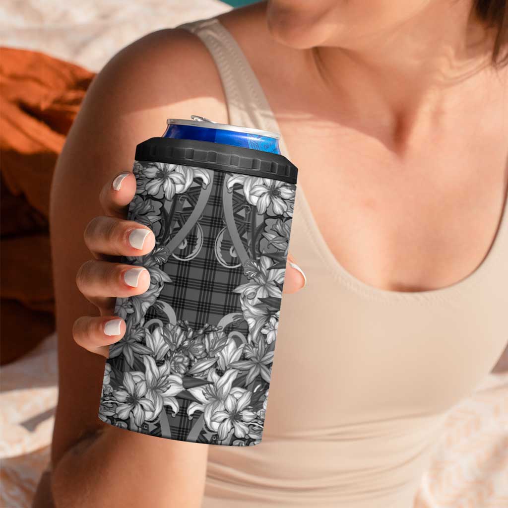 Hawaii Palaka 4 in 1 Can Cooler Tumbler Black Tribal Pattern With Tropical Flowers - Polynesian Pride