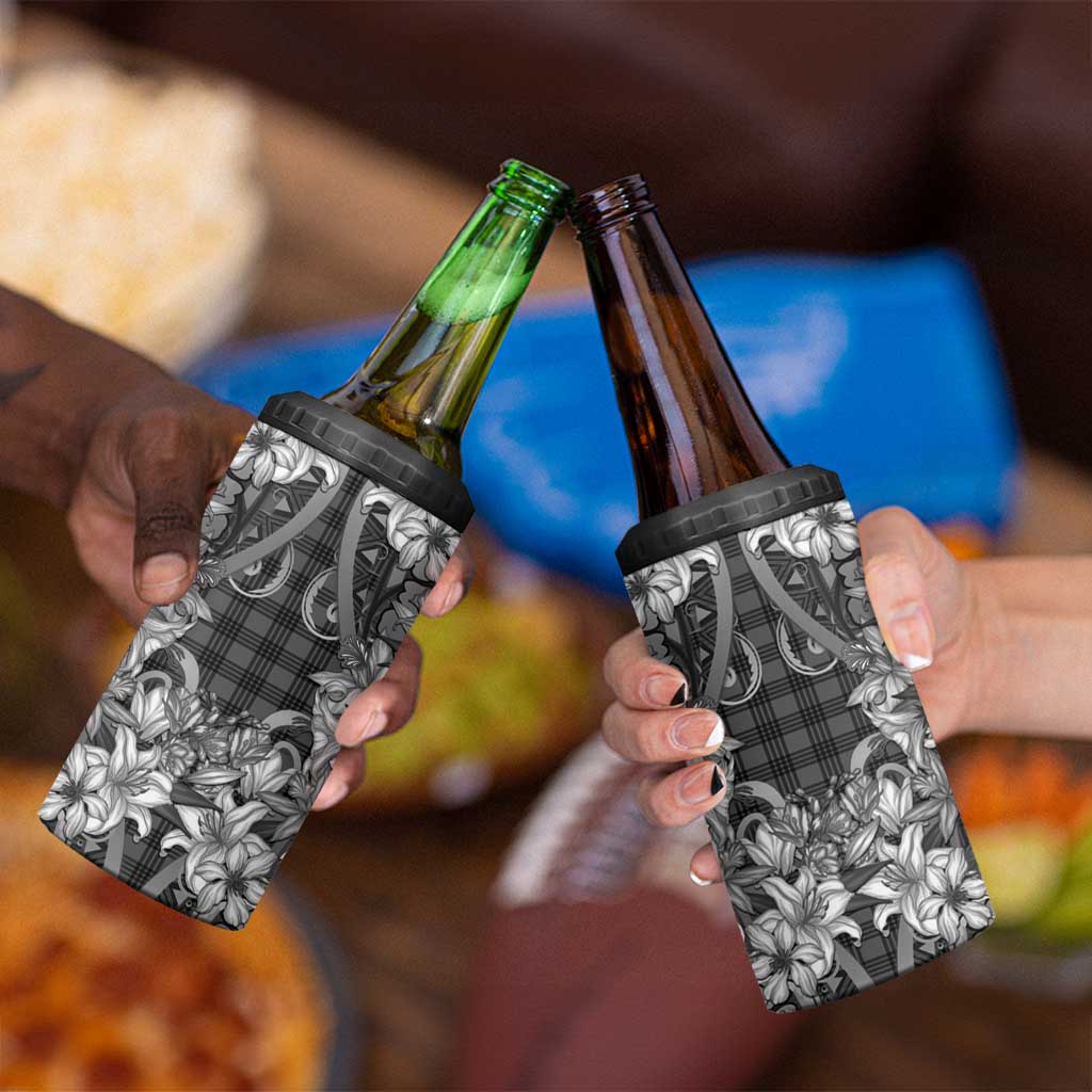 Hawaii Palaka 4 in 1 Can Cooler Tumbler Black Tribal Pattern With Tropical Flowers - Polynesian Pride