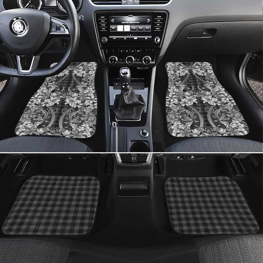 Hawaii Palaka Car Mats Black Tribal Pattern With Tropical Flowers - Polynesian Pride