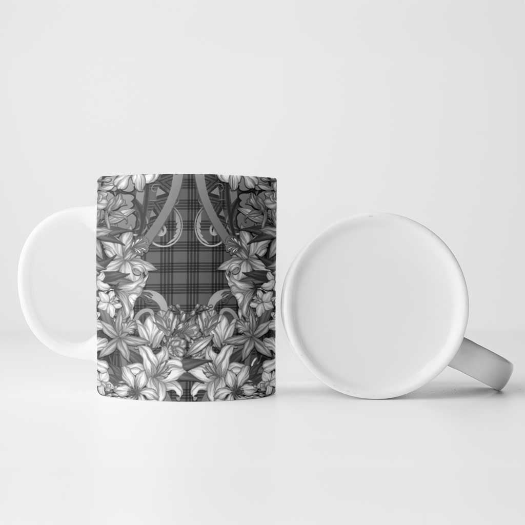 Hawaii Palaka Ceramic Mug Black Tribal Pattern With Tropical Flowers - Polynesian Pride