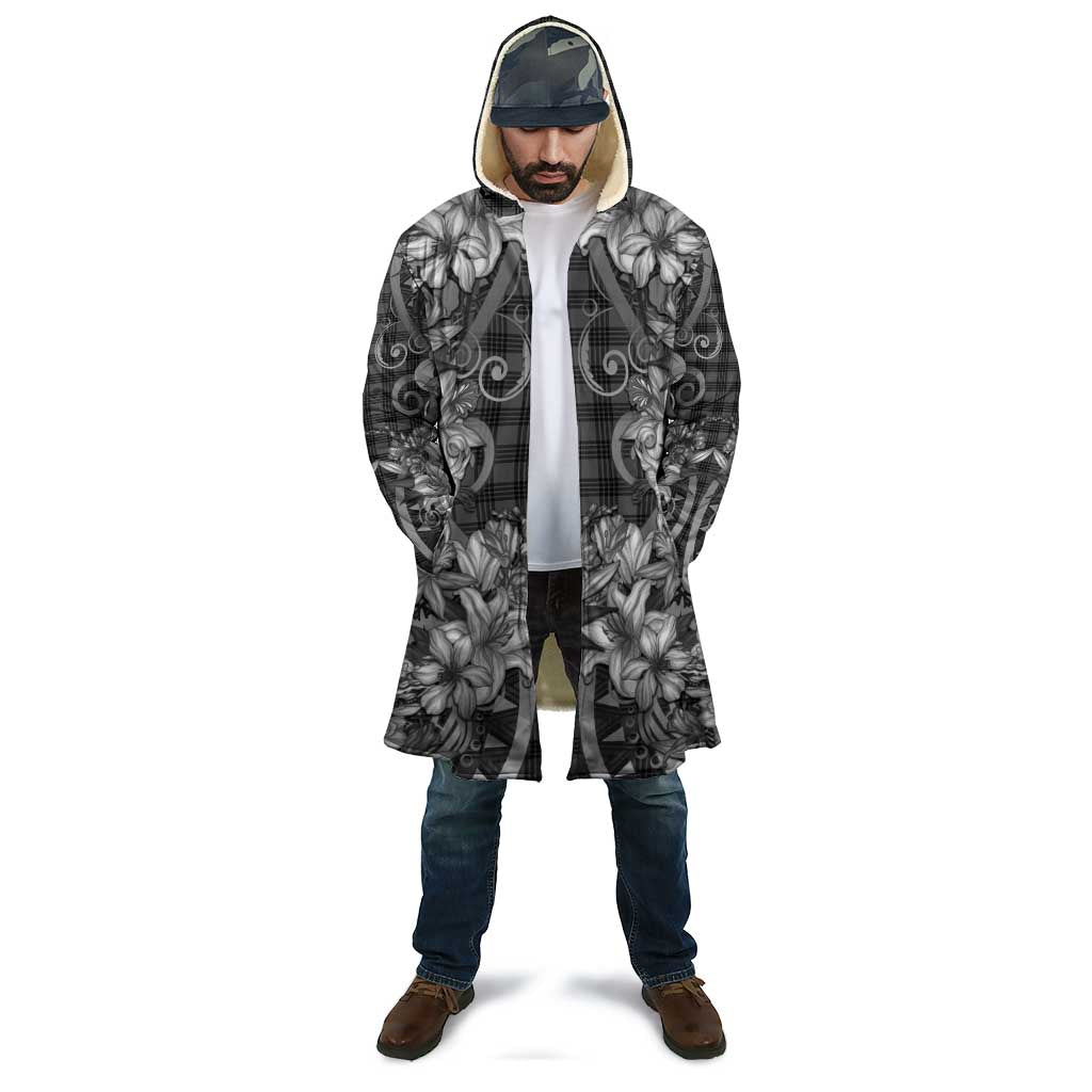 Hawaii Palaka Cloak Black Tribal Pattern With Tropical Flowers - Polynesian Pride