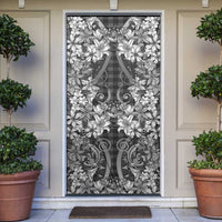 Hawaii Palaka Door Cover Black Tribal Pattern With Tropical Flowers - Polynesian Pride