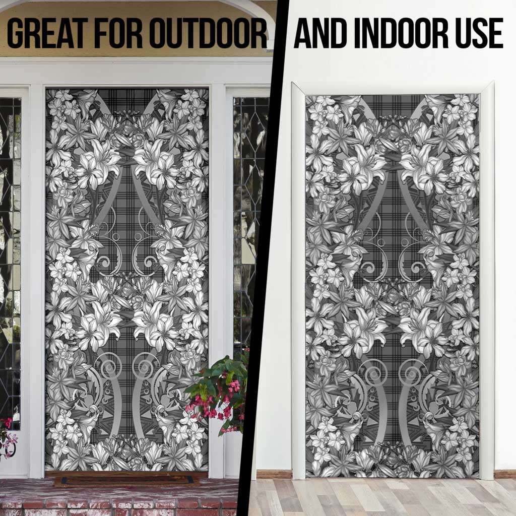 Hawaii Palaka Door Cover Black Tribal Pattern With Tropical Flowers - Polynesian Pride
