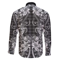 Hawaii Palaka Family Matching Long Sleeve Bodycon Dress and Hawaiian Shirt Black Tribal Pattern With Tropical Flowers - Polynesian Pride