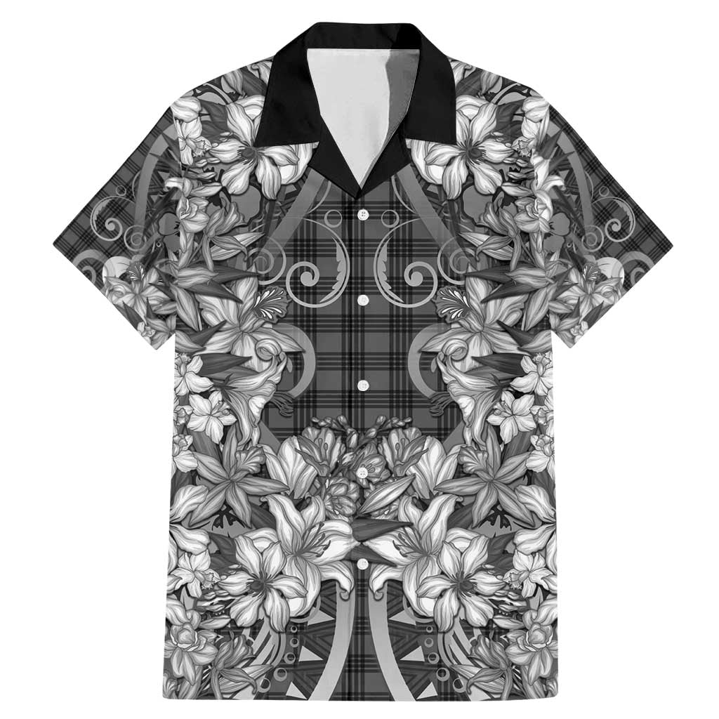 Hawaii Palaka Family Matching Mermaid Dress and Hawaiian Shirt Black Tribal Pattern With Tropical Flowers - Polynesian Pride