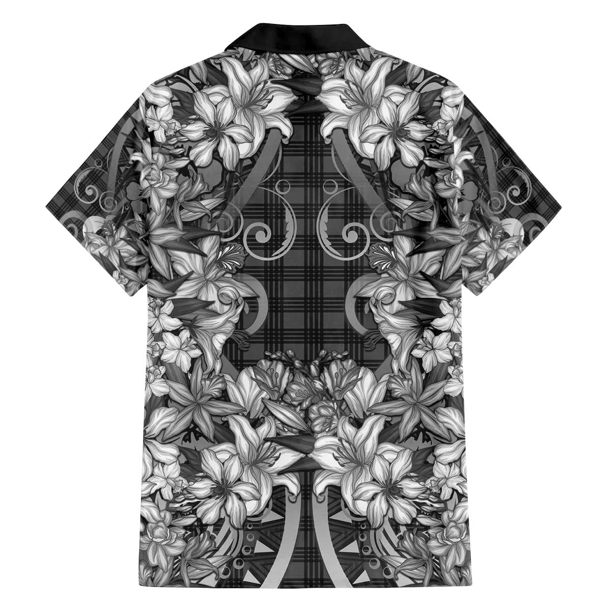 Hawaii Palaka Family Matching Off The Shoulder Long Sleeve Dress and Hawaiian Shirt Black Tribal Pattern With Tropical Flowers - Polynesian Pride