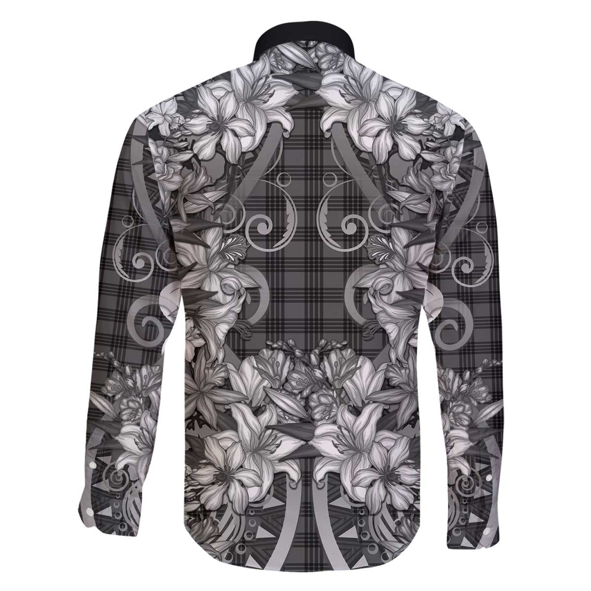 Hawaii Palaka Family Matching Off The Shoulder Long Sleeve Dress and Hawaiian Shirt Black Tribal Pattern With Tropical Flowers - Polynesian Pride