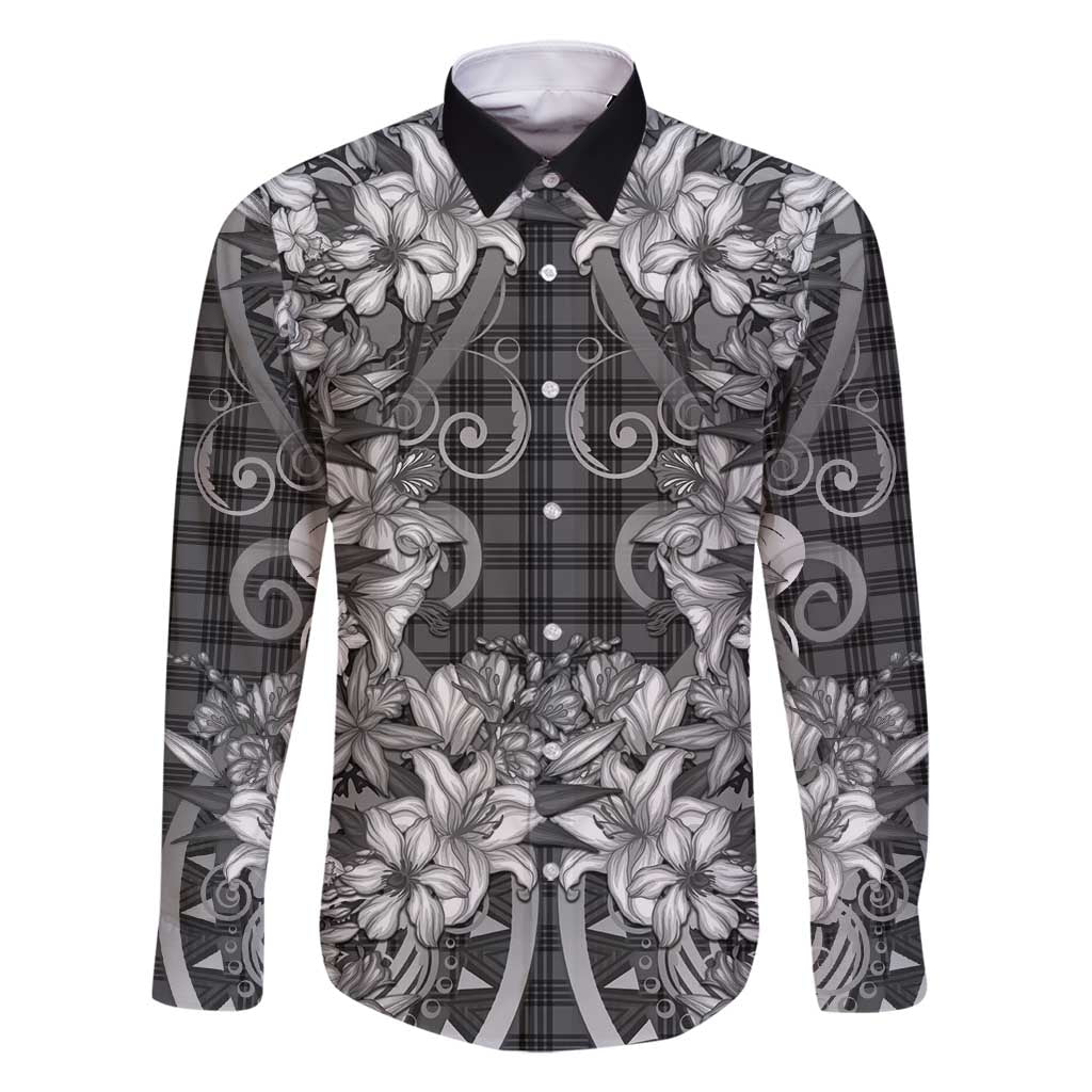 Hawaii Palaka Family Matching Off Shoulder Short Dress and Hawaiian Shirt Black Tribal Pattern With Tropical Flowers - Polynesian Pride