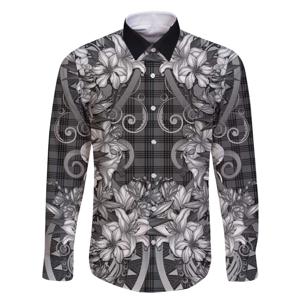 Hawaii Palaka Family Matching Puletasi and Hawaiian Shirt Black Tribal Pattern With Tropical Flowers - Polynesian Pride