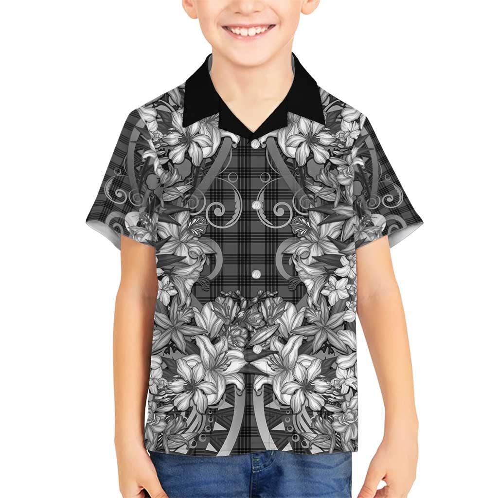 Hawaii Palaka Family Matching Puletasi and Hawaiian Shirt Black Tribal Pattern With Tropical Flowers - Polynesian Pride