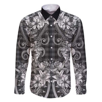 Hawaii Palaka Family Matching Short Sleeve Bodycon Dress and Hawaiian Shirt Black Tribal Pattern With Tropical Flowers - Polynesian Pride