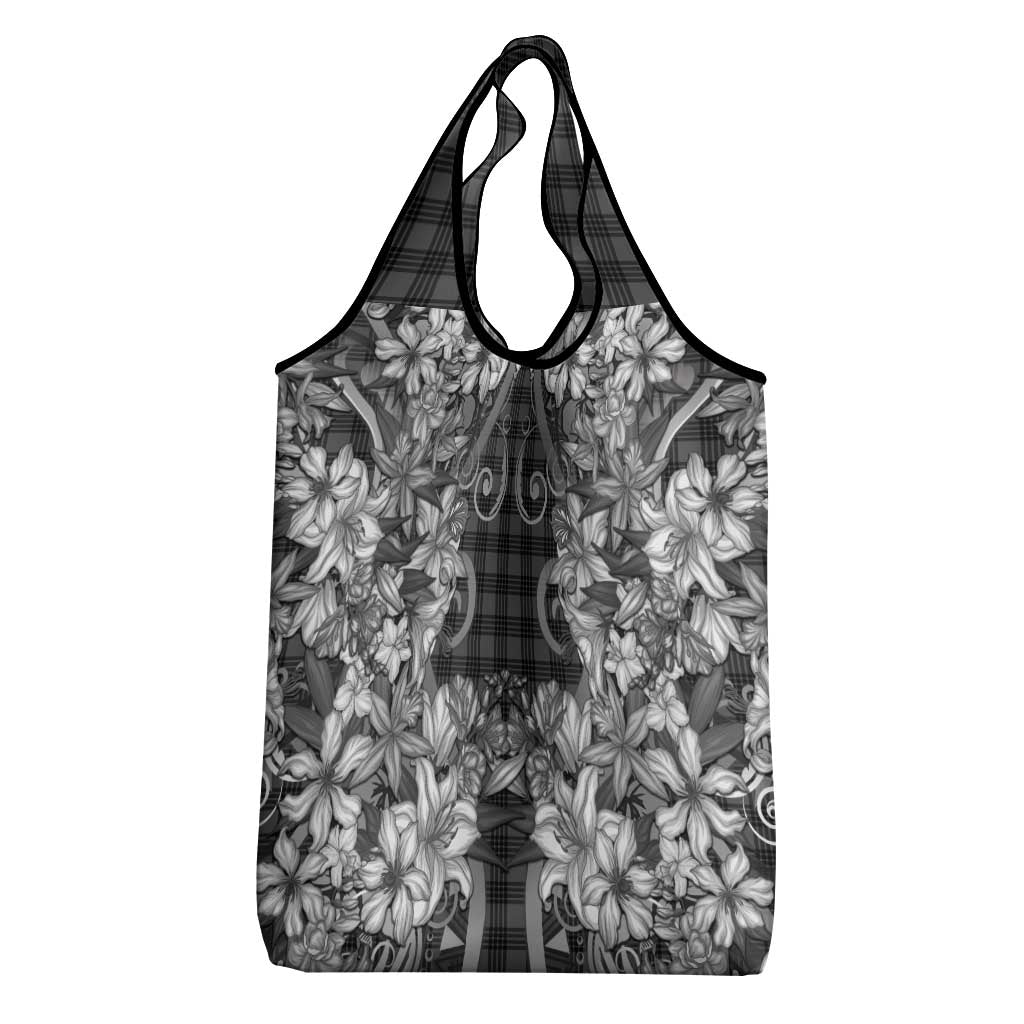 Hawaii Palaka Grocery Bag Black Tribal Pattern With Tropical Flowers - Polynesian Pride